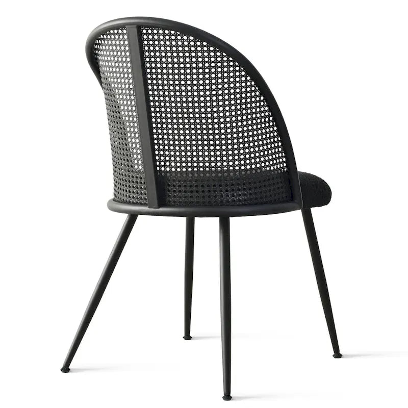 White/Black High Back Rattan Boucle Dining Chair, Set of 4