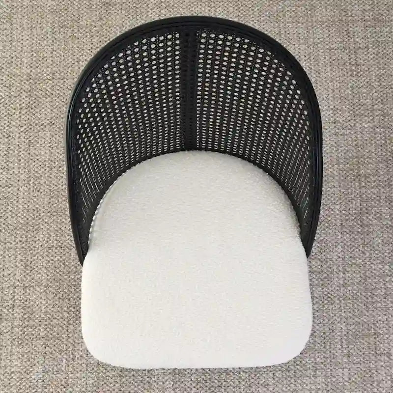White/Black High Back Rattan Boucle Dining Chair, Set of 4