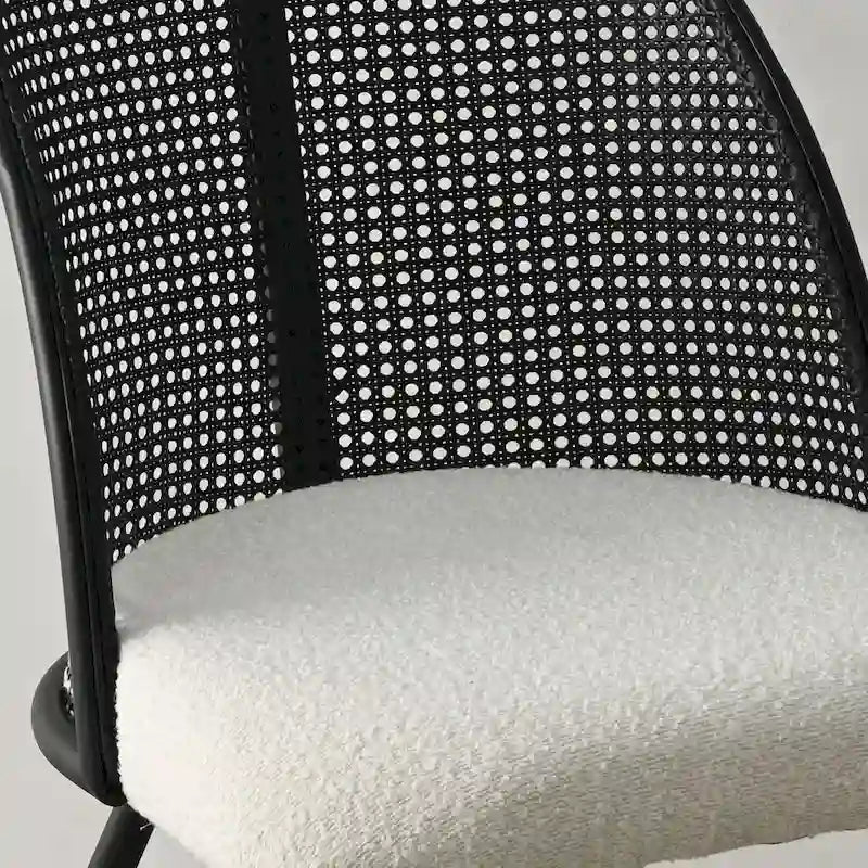 White/Black High Back Rattan Boucle Dining Chair, Set of 4