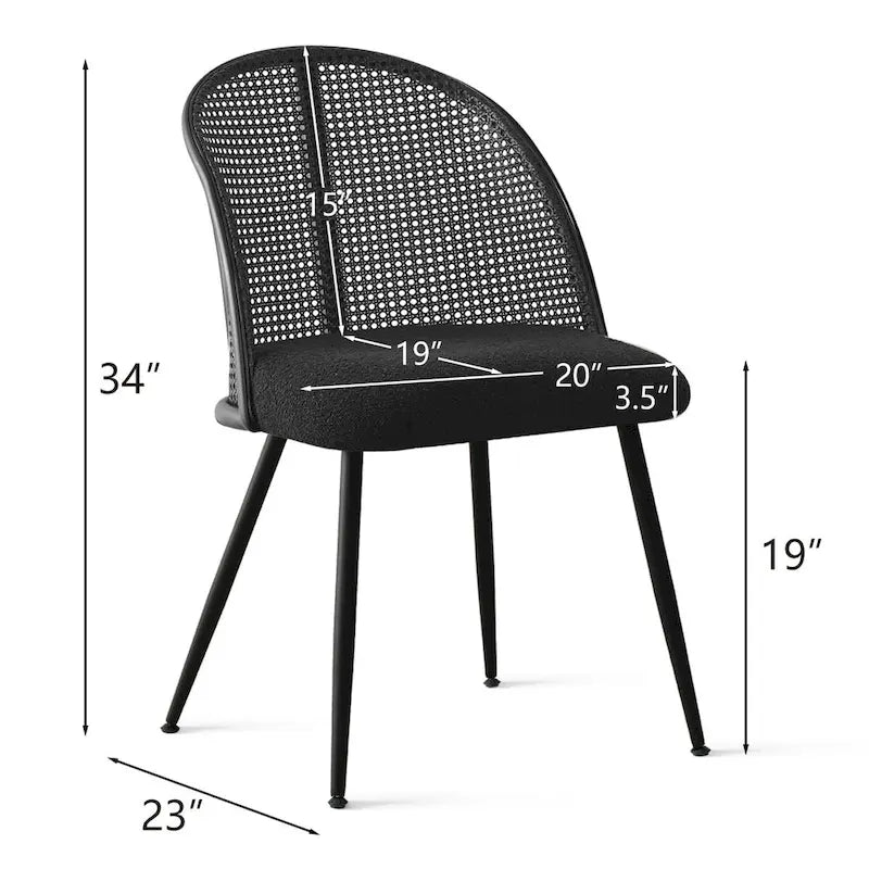 White/Black High Back Rattan Boucle Dining Chair, Set of 4