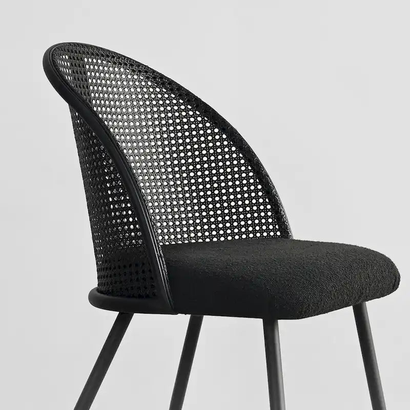 White/Black High Back Rattan Boucle Dining Chair, Set of 4