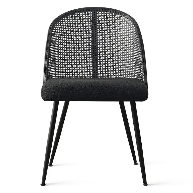 White/Black High Back Rattan Boucle Dining Chair, Set of 4