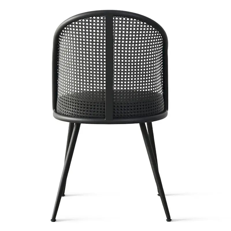 White/Black High Back Rattan Boucle Dining Chair, Set of 4
