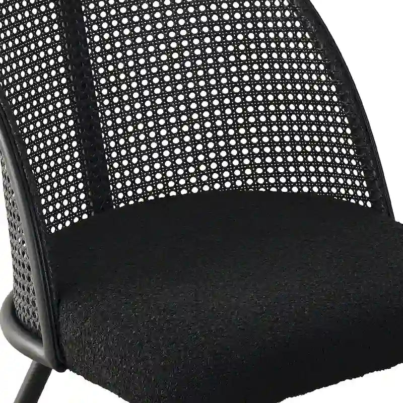White/Black High Back Rattan Boucle Dining Chair, Set of 4