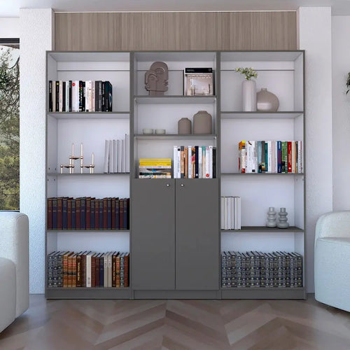 Kenyon 3pc Set 74 Wide 5-Shelf and Cabinet Bookcase
