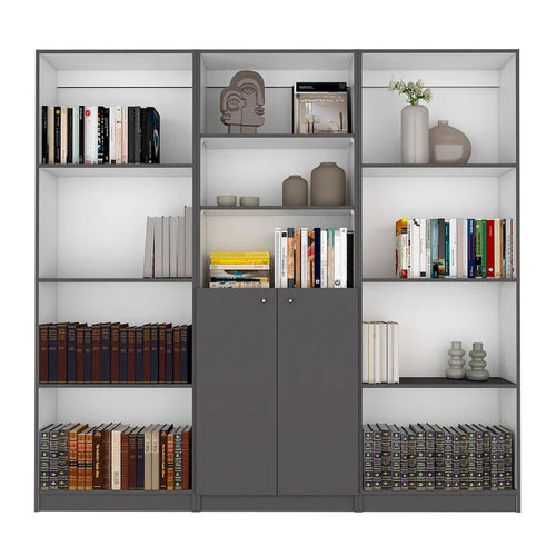 3-Piece Bookcase Set, 74" Wide, 5 Shelves + Cabinet, Multi / Beige / Black / White