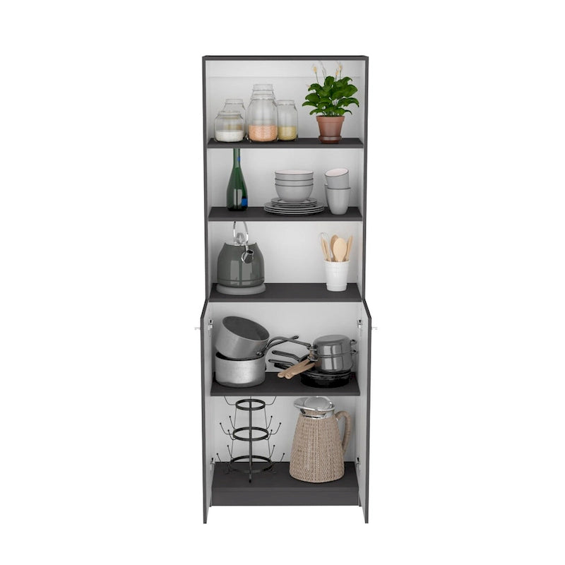 3-Piece Bookcase Set, 74" Wide, 5 Shelves + Cabinet, Multi / Beige / Black / White