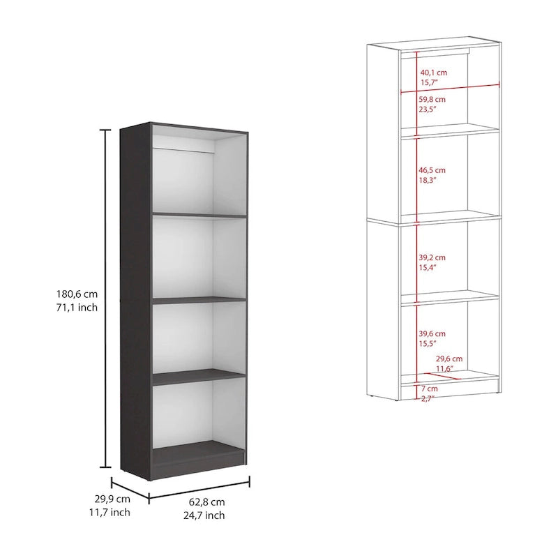 3-Piece Bookcase Set, 74" Wide, 5 Shelves + Cabinet, Multi / Beige / Black / White