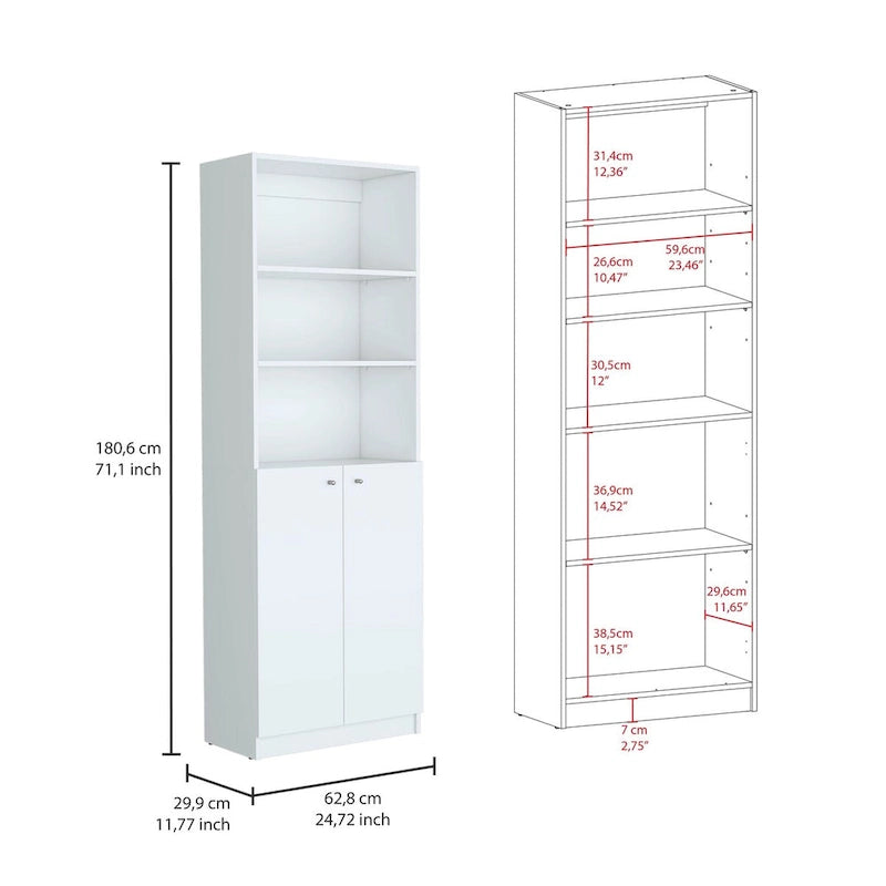 3-Piece Bookcase Set, 74" Wide, 5 Shelves + Cabinet, Multi / Beige / Black / White