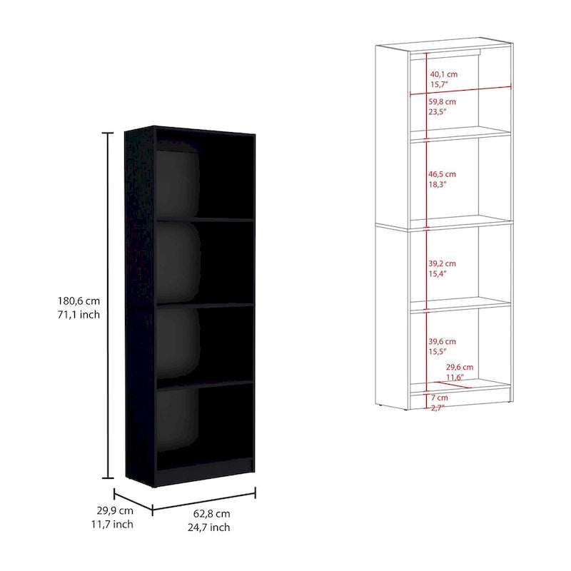 3-Piece Bookcase Set, 74" Wide, 5 Shelves + Cabinet, Multi / Beige / Black / White