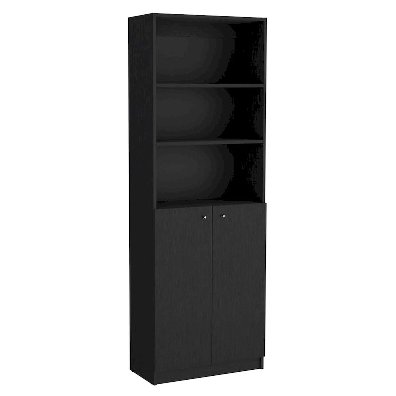 3-Piece Bookcase Set, 74" Wide, 5 Shelves + Cabinet, Multi / Beige / Black / White