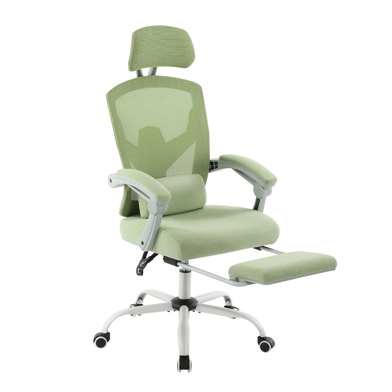 Black/Green High Back Mesh Office Chair with Reclining & Footrest, 1-Person