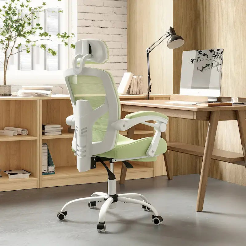 Black/Green High Back Mesh Office Chair with Reclining & Footrest, 1-Person