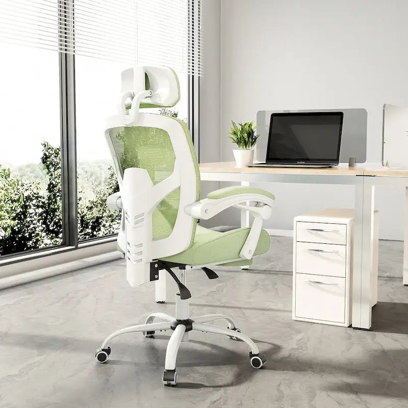 Black/Green High Back Mesh Office Chair with Reclining & Footrest, 1-Person