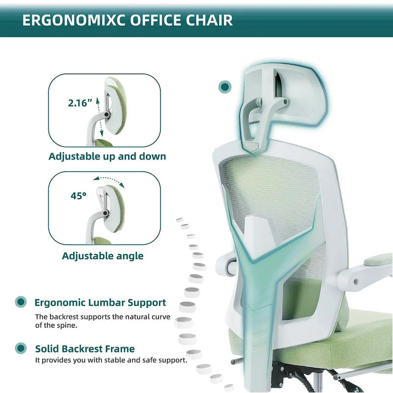 Black/Green High Back Mesh Office Chair with Reclining & Footrest, 1-Person