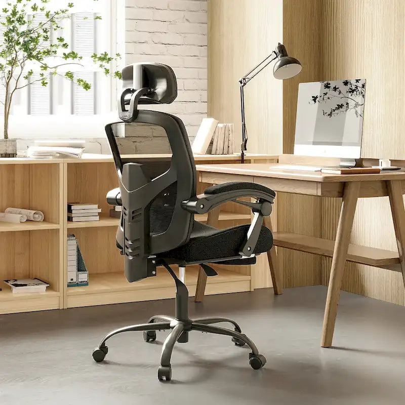Black/Green High Back Mesh Office Chair with Reclining & Footrest, 1-Person