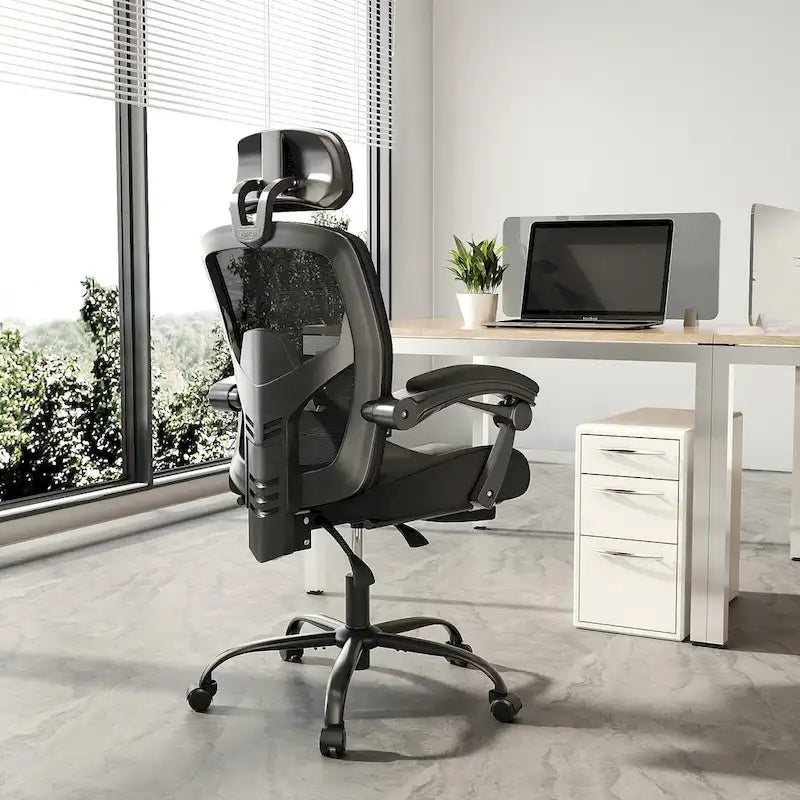 Black/Green High Back Mesh Office Chair with Reclining & Footrest, 1-Person