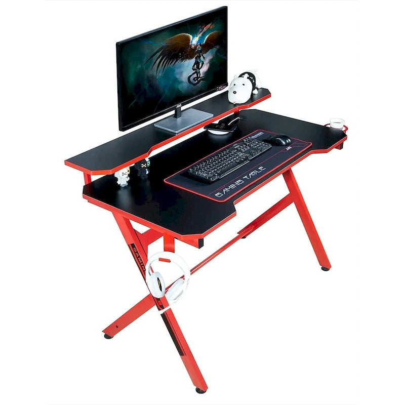 JJS 48 Home Office R-Shaped Gaming Computer Desk with Removable Monitor Stand