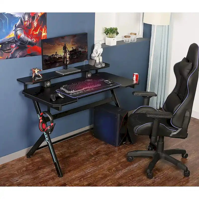 JJS 48 Home Office R-Shaped Gaming Computer Desk with Removable Monitor Stand