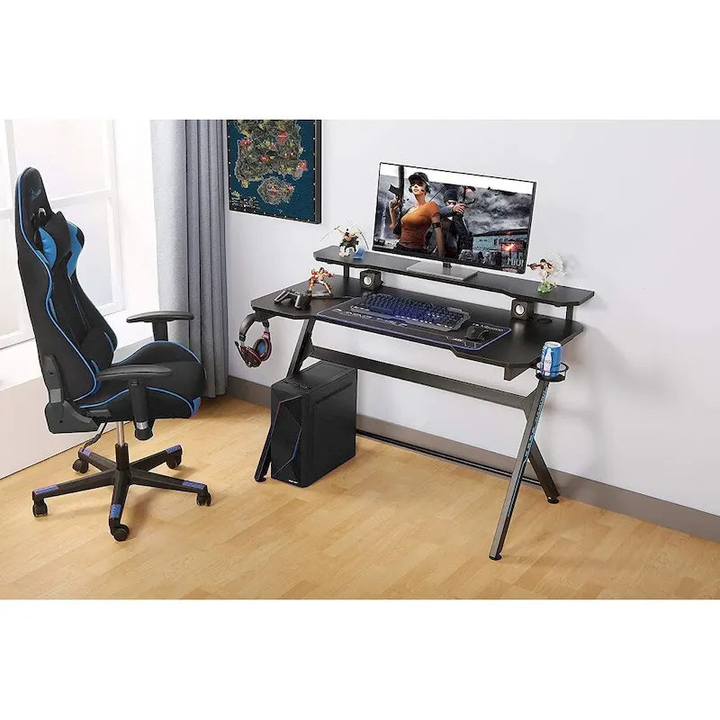 JJS 48 Home Office R-Shaped Gaming Computer Desk with Removable Monitor Stand
