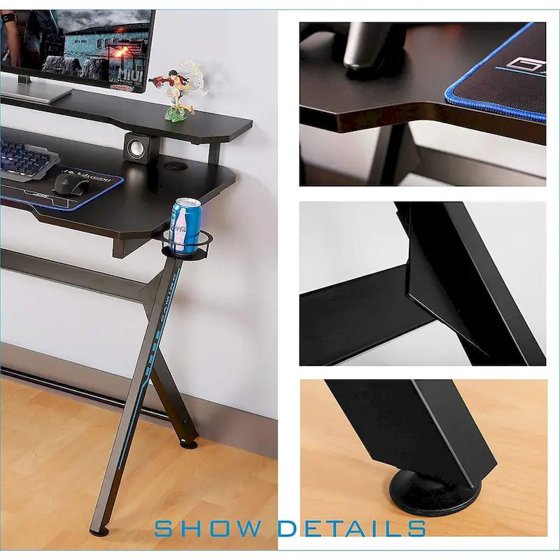 JJS 48 Home Office R-Shaped Gaming Computer Desk with Removable Monitor Stand