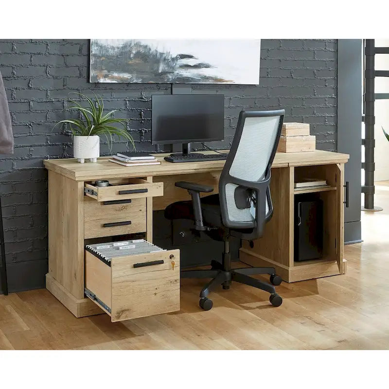 Chalked Chestnut 72" Office Credenza with Storage, 1-Person