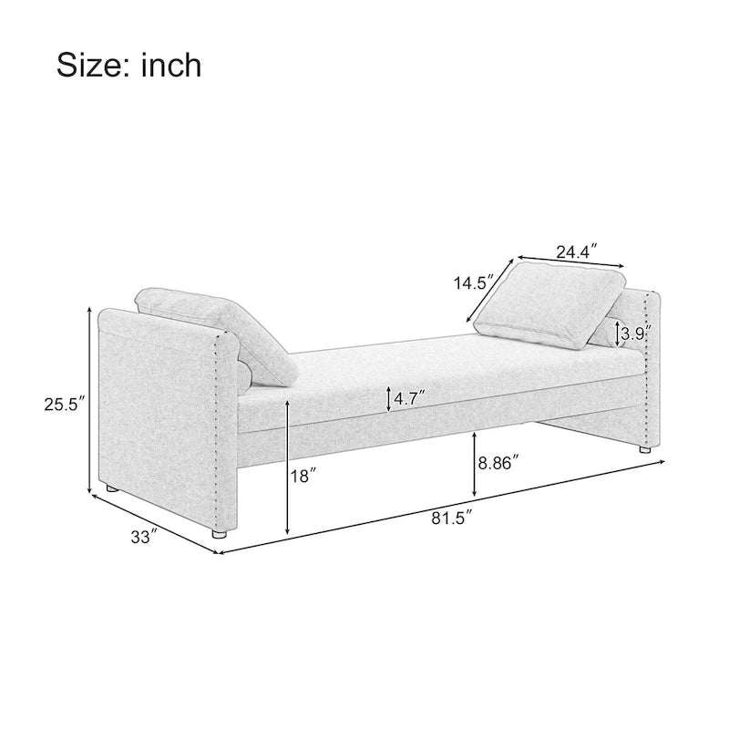 Modern Upholstered Chaise Lounger Daybed with Pillows Small Single Daybed for Living Rooms