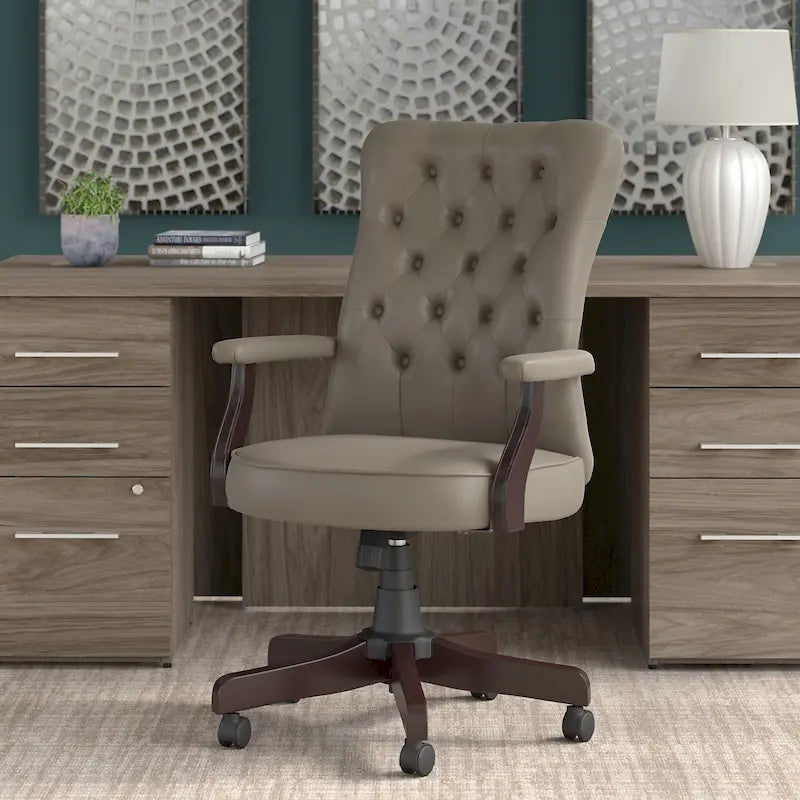 High Back Tufted Office Chair with Arms – Leather & Fabric, 6 Colors, 1-Person
