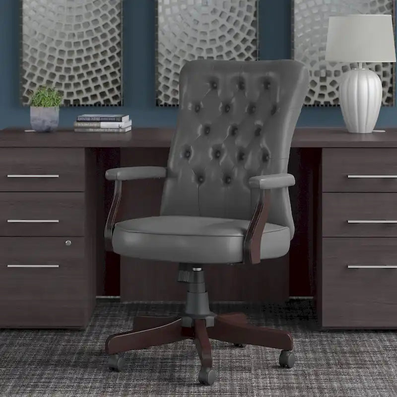 High Back Tufted Office Chair with Arms – Leather & Fabric, 6 Colors, 1-Person