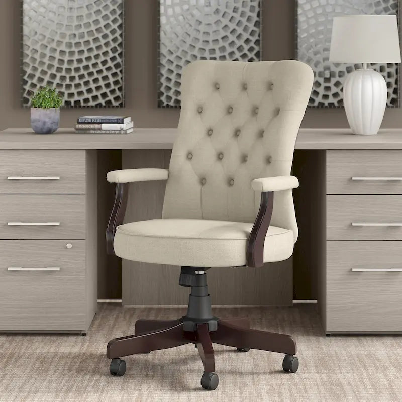 High Back Tufted Office Chair with Arms – Leather & Fabric, 6 Colors, 1-Person