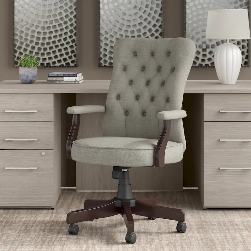 High Back Tufted Office Chair with Arms – Leather & Fabric, 6 Colors, 1-Person