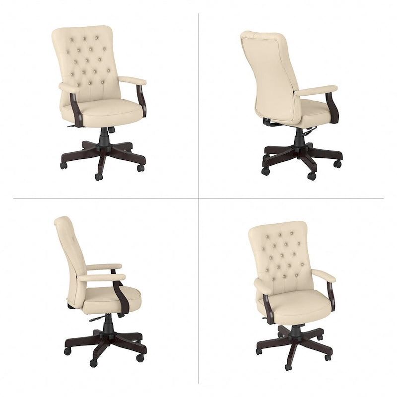 High Back Tufted Office Chair with Arms – Leather & Fabric, 6 Colors, 1-Person
