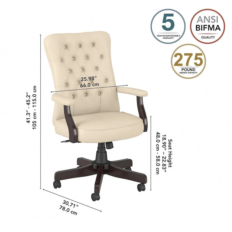 High Back Tufted Office Chair with Arms – Leather & Fabric, 6 Colors, 1-Person