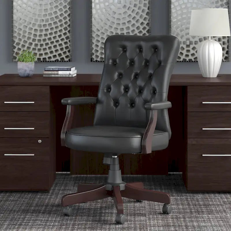 High Back Tufted Office Chair with Arms – Leather & Fabric, 6 Colors, 1-Person