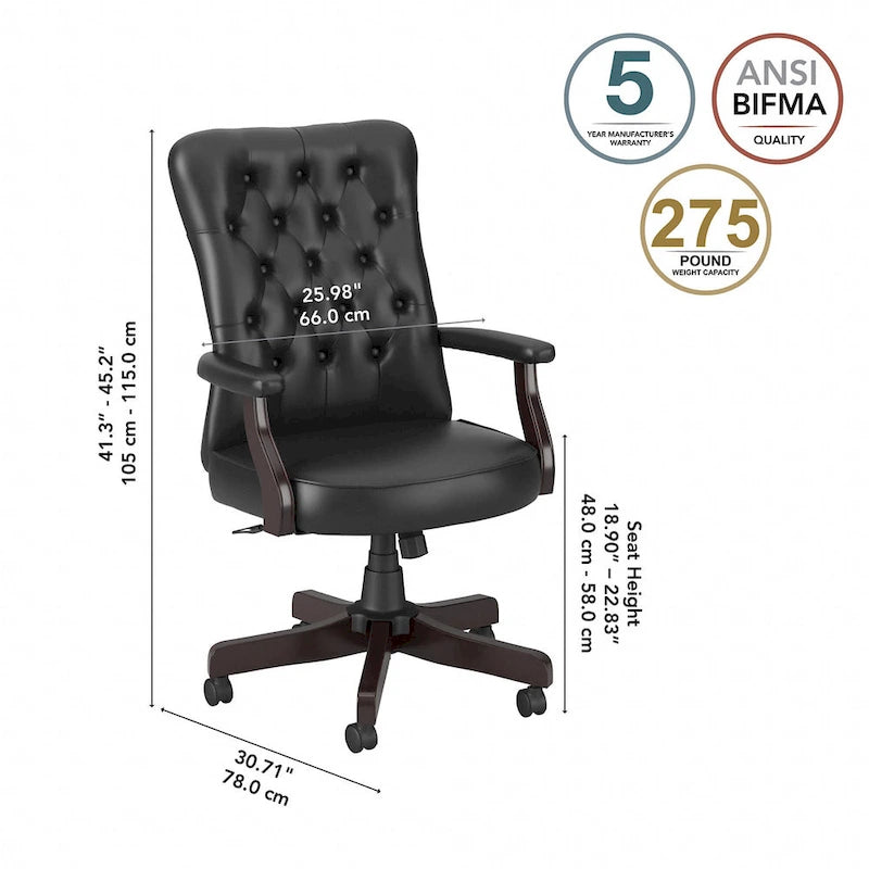 High Back Tufted Office Chair with Arms – Leather & Fabric, 6 Colors, 1-Person