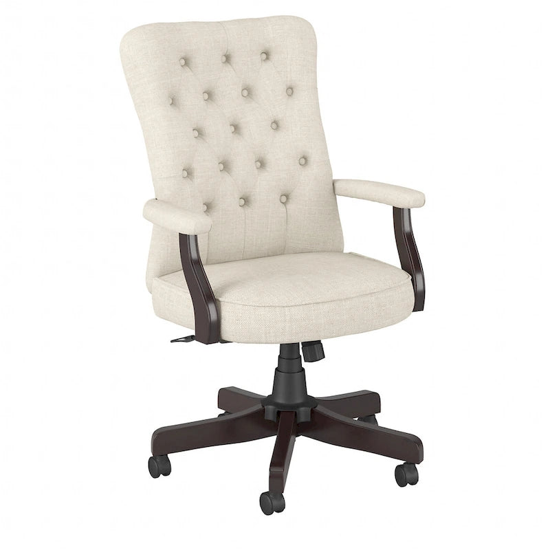 High Back Tufted Office Chair with Arms – Leather & Fabric, 6 Colors, 1-Person