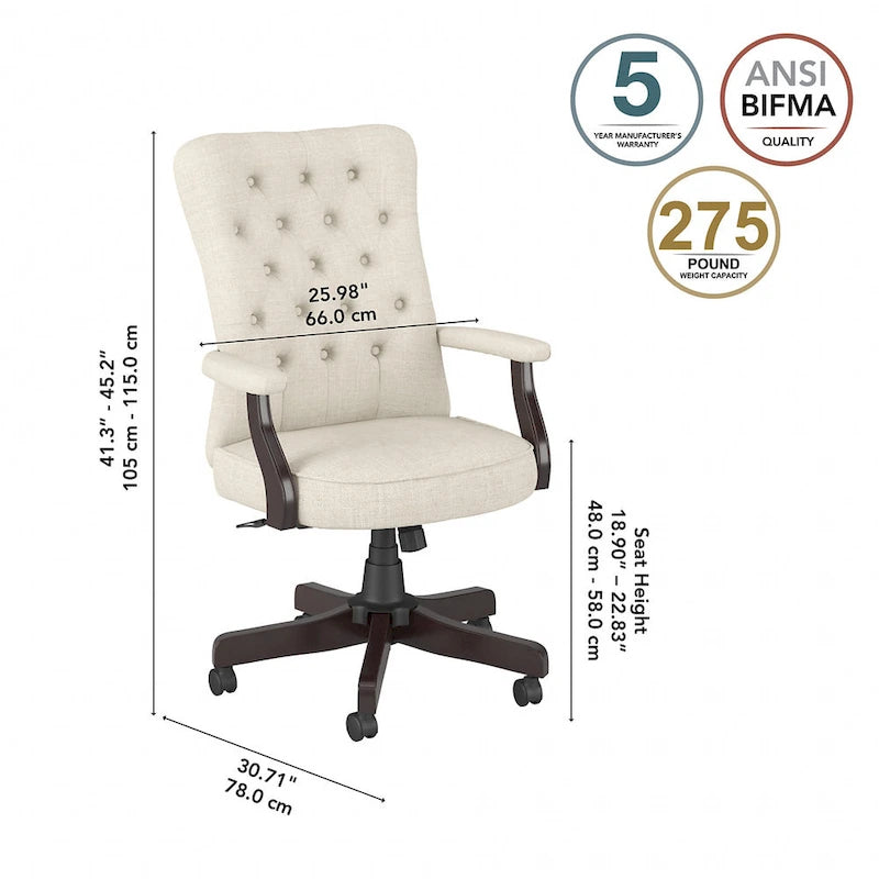 High Back Tufted Office Chair with Arms – Leather & Fabric, 6 Colors, 1-Person