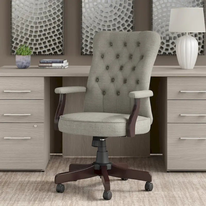 High Back Tufted Office Chair with Arms – Leather & Fabric, 6 Colors, 1-Person