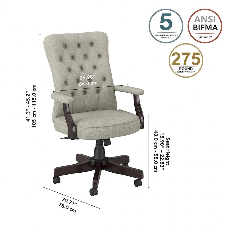 High Back Tufted Office Chair with Arms – Leather & Fabric, 6 Colors, 1-Person